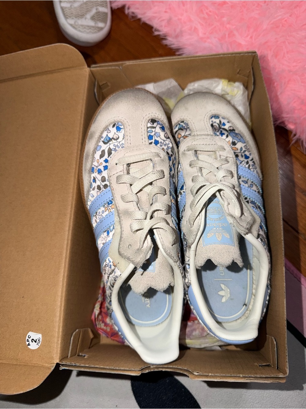 adidas Kids Cream & Blue Floral Retro Sneakers